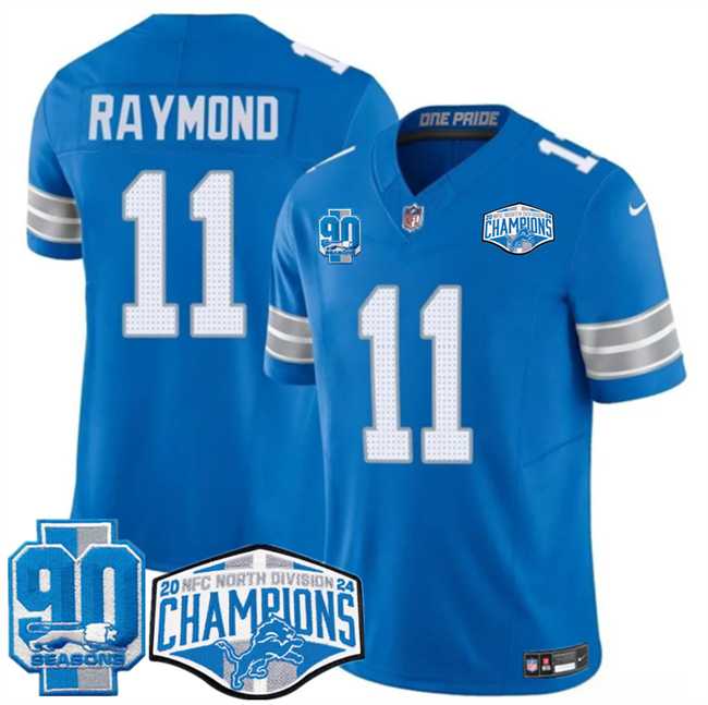 Men%27s Detroit Lions #11 Kalif Raymond Blue 2024 NFC North Champions 90th Anniversary Patch F.U.S.E. Vapor Limited Stitched Jersey